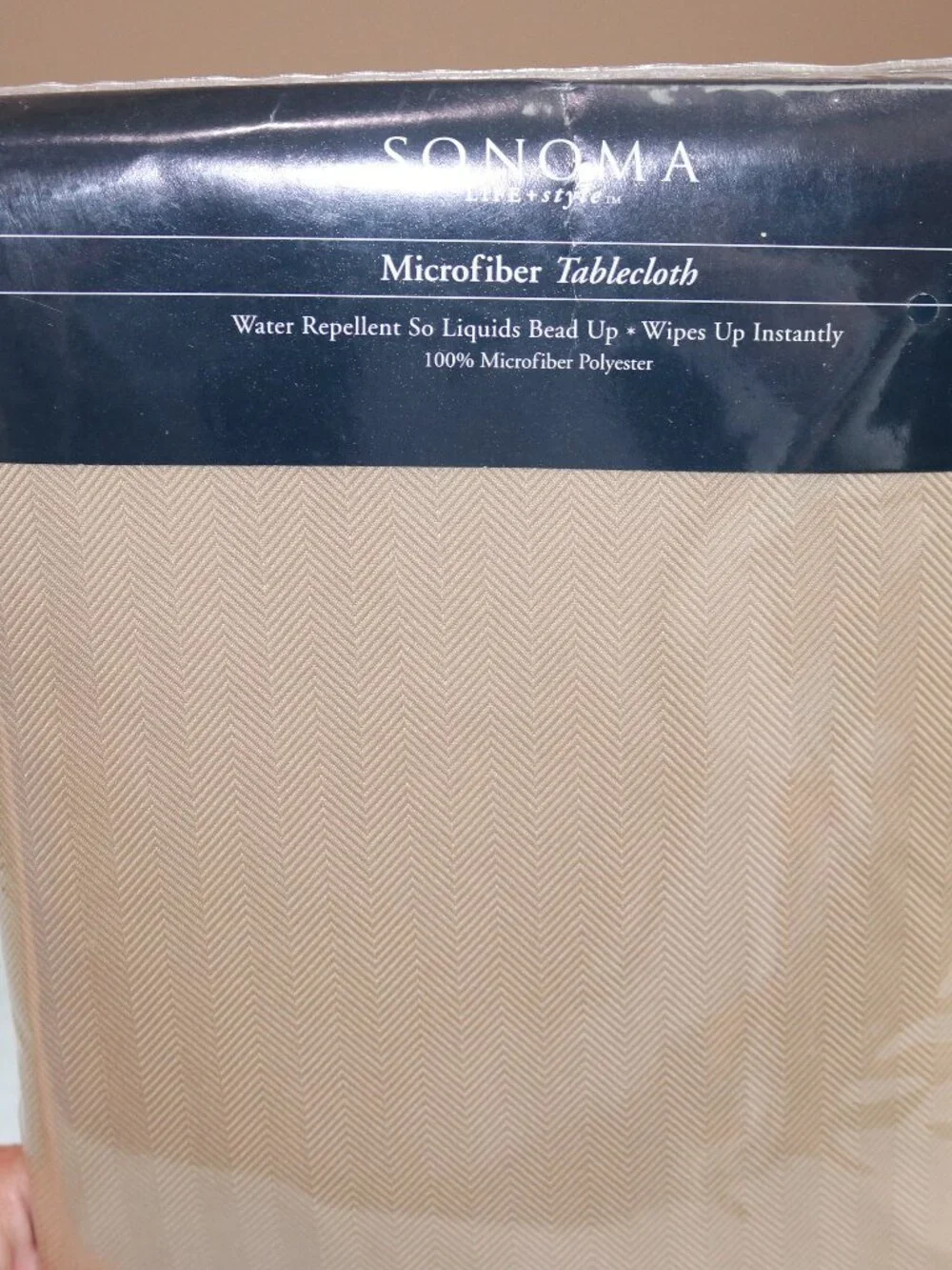 Sonoma tan textured tablecloth 60x120.